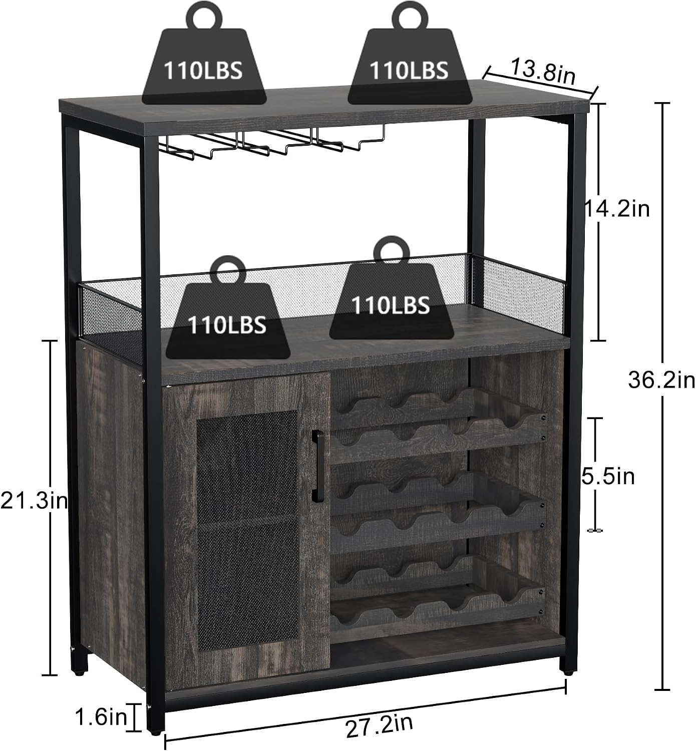 Wine Bar Cabinet with Wine Rack