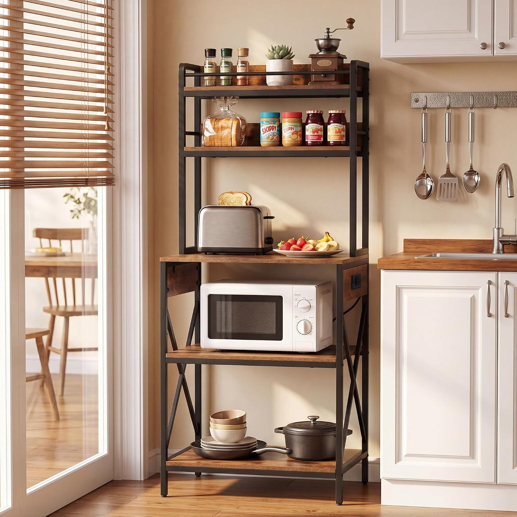 5-Tier Microwave Standing Rack with Power Outlet