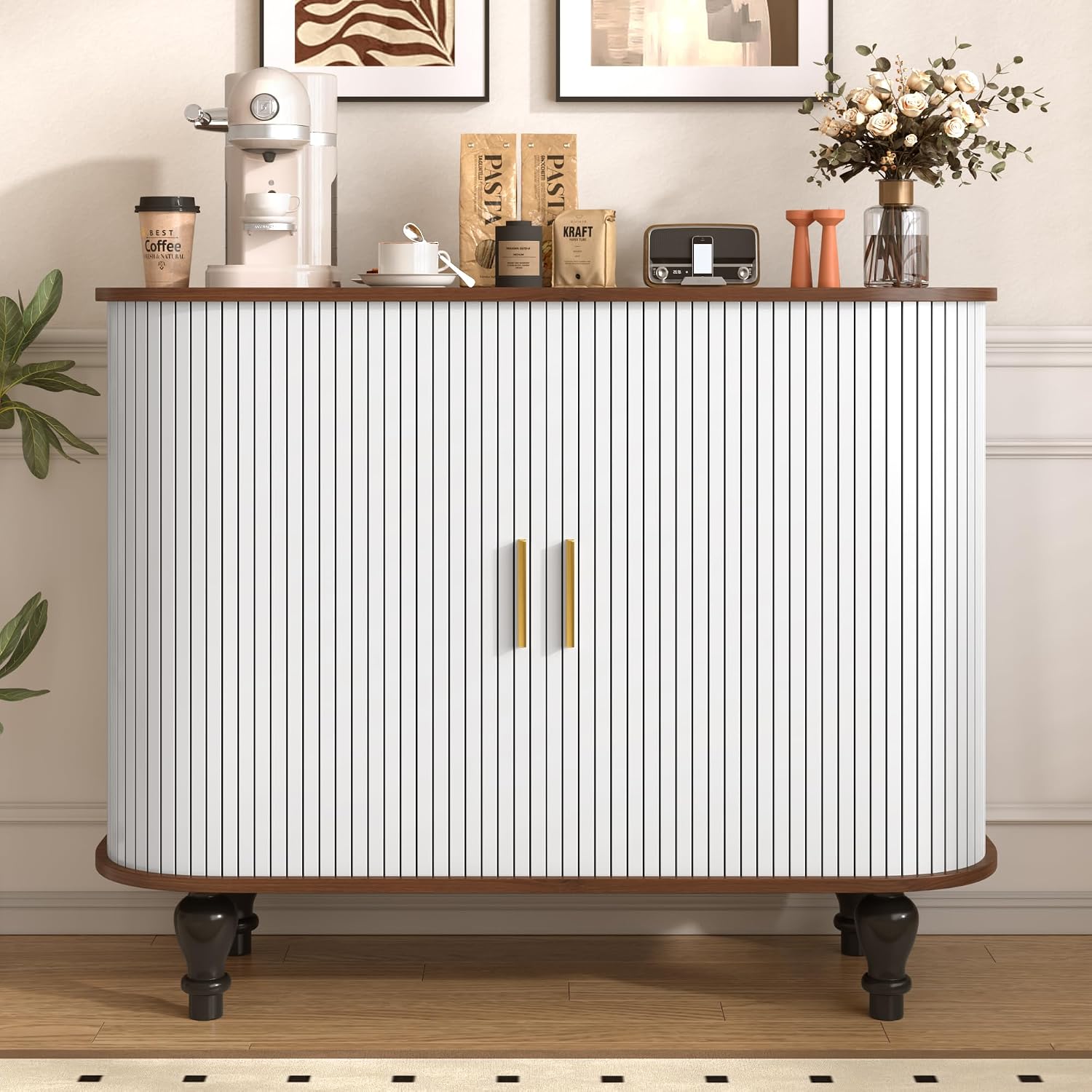 39" L Fluted Liquor Coffee Bar Cabinet Station