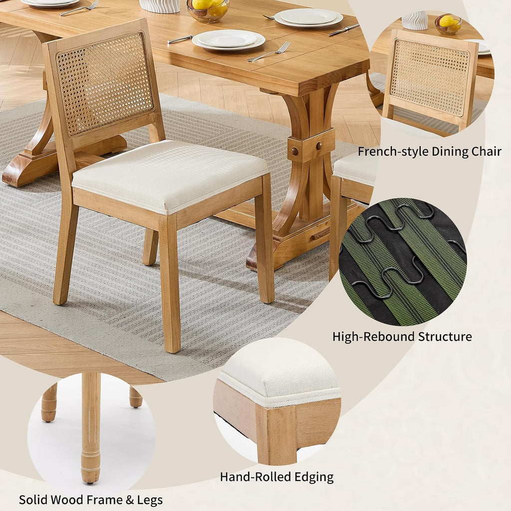 Vintage Rattan Dining Chairs Set of 6, Beige