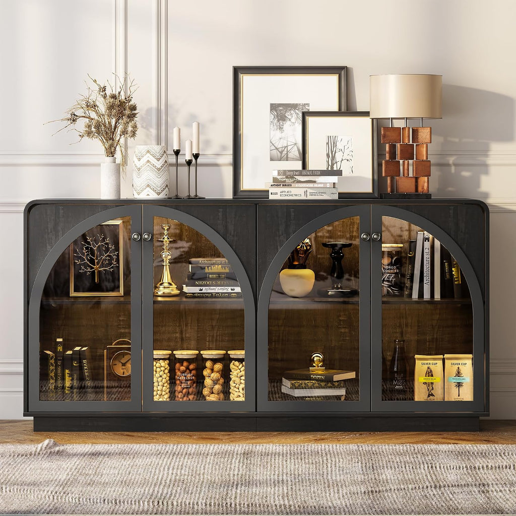 68" Black Sideboard Buffet Cabinet with Storage
