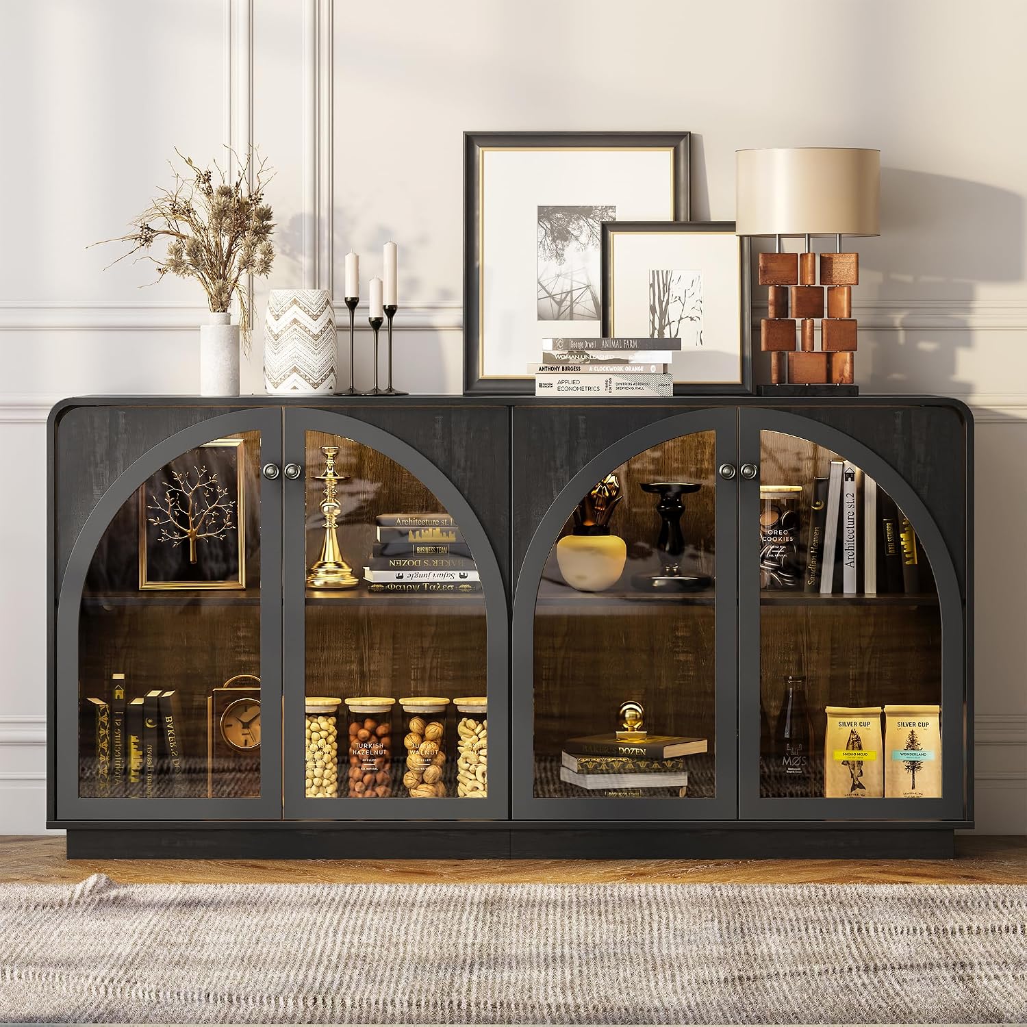 68" Black Sideboard Buffet Cabinet with Storage