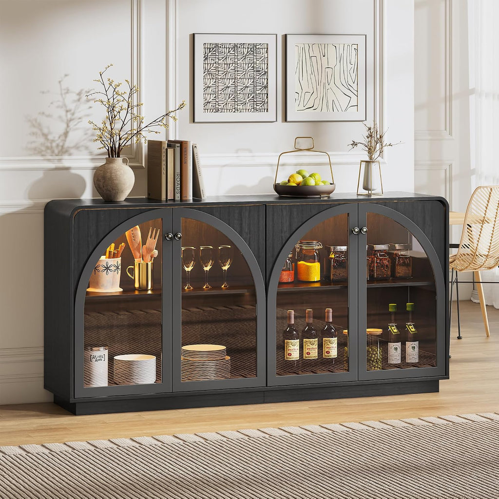68" Black Sideboard Buffet Cabinet with Storage