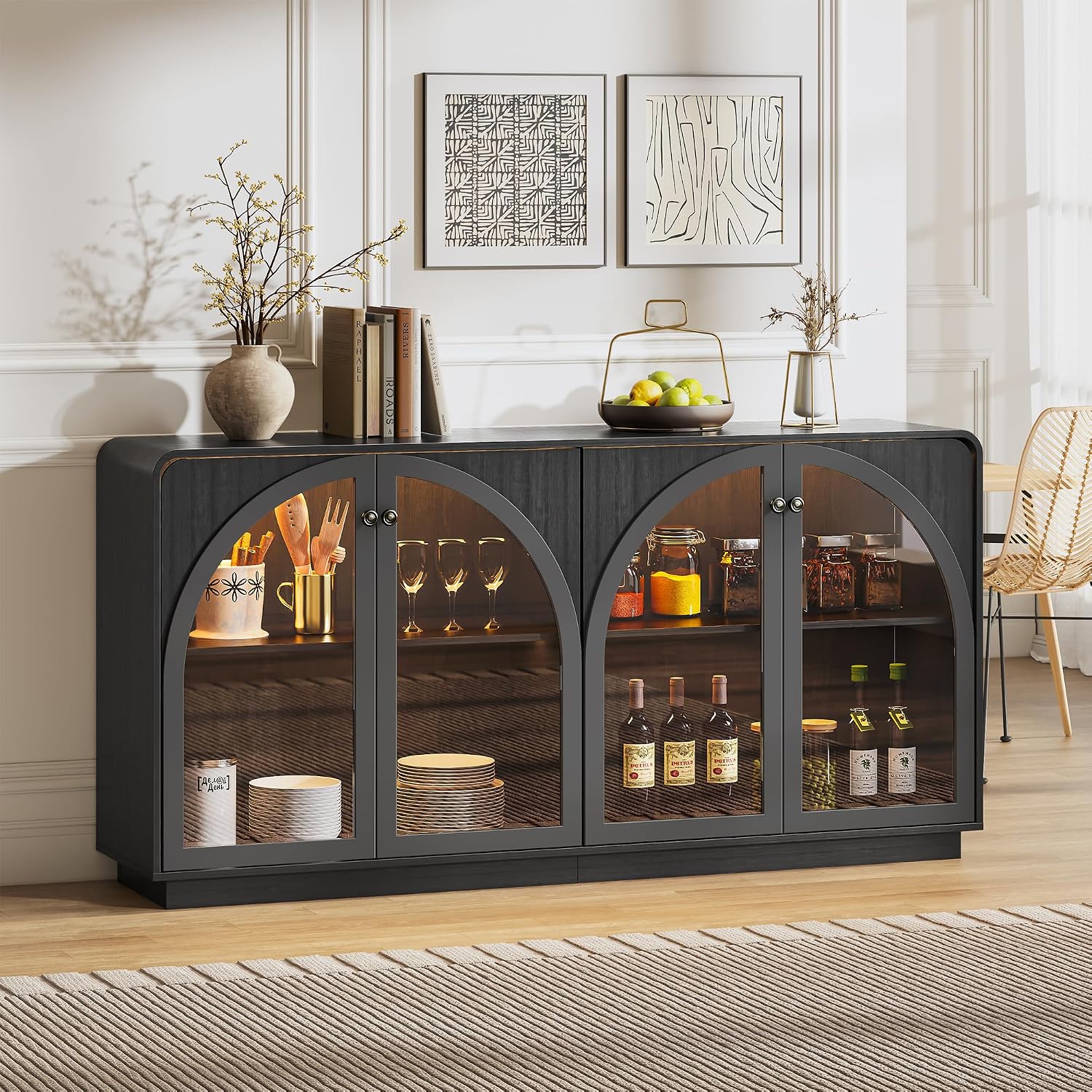 68" Black Sideboard Buffet Cabinet with Storage