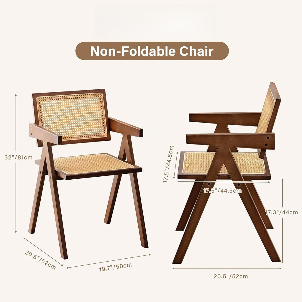 Rattan Bamboo Armchairs Set of 2, Walnut