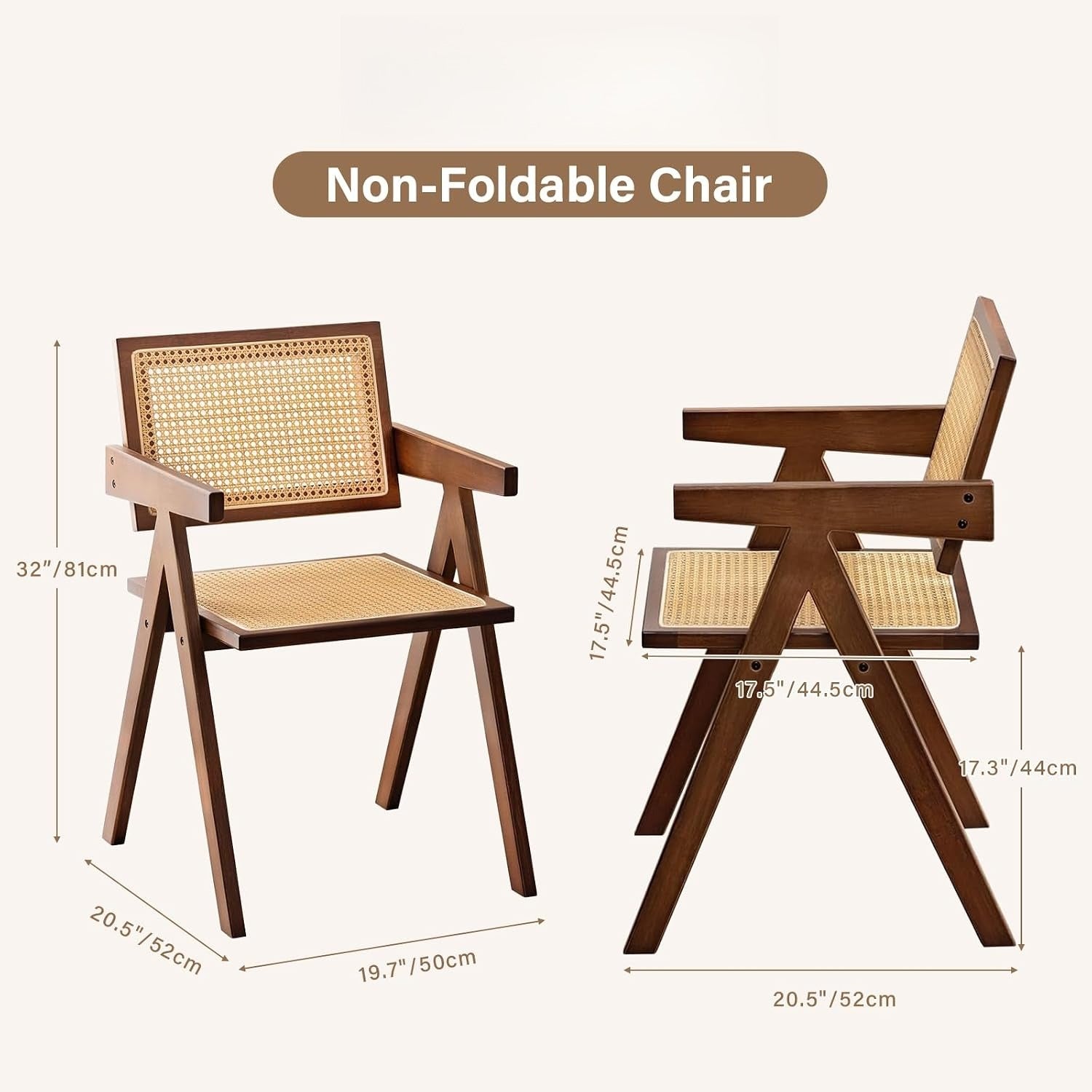 Rattan Bamboo Armchairs Set of 2, Walnut